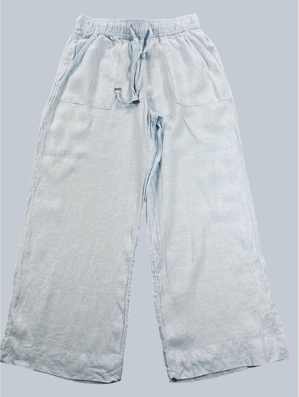 Joie M Pastel Blue 100% Linen Wide Leg Pull-on Cropped Pants Beach Coastal Resor - Picture 14 of 14